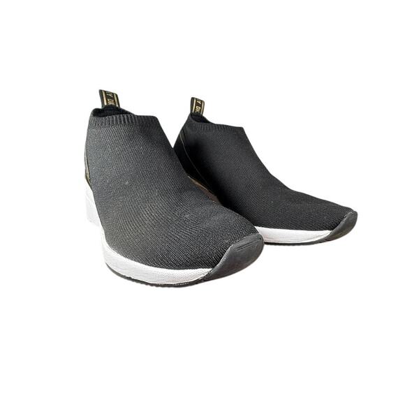 DKNY Women's Black Gold Knit Slip-On Wedge Platform Sneakers Size 7.5 - Picture 7 of 10